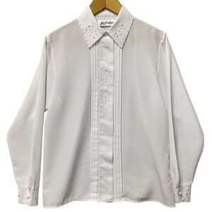 Yves St Clair Vintage White Eyelet Scalloped Collar Pleated Blouse Womens L 40"